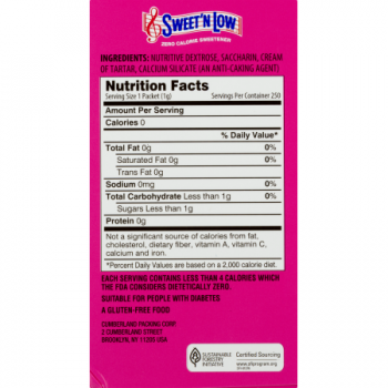 Sweet´N Low Zero Calorie Sweetener Packets 250 Count
