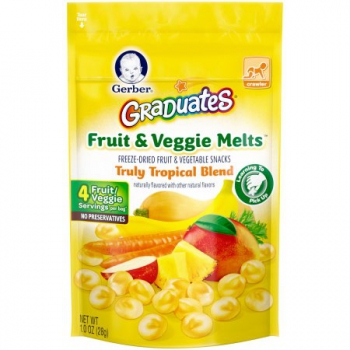 Gerber Graduates Fruit & Veggie Melts Freeze-Dried Fruit and Vegetable Snacks, Truly Tropical Blend ca. 28g (1oz)