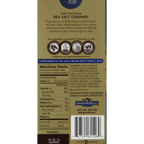 Ghirardelli Chocolate Dark & Sea Salt Caramel Chocolate ca. 99g (3.5oz)