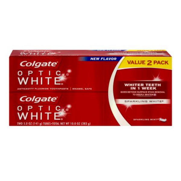 Colgate Anticavity Fluoride Toothpaste Optic White Sparkling White 2er-Pack ca.141g (5oz)