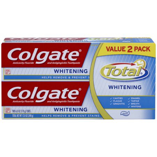 Colgate Total Anticavity Fluoride & Antigingivitis Whitening Toothpaste 2er-Pack